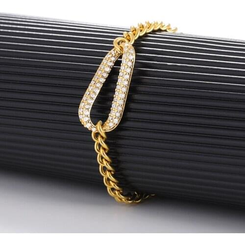 Crystal Cuban Charm Bracelet For Women Men Gold Stainless Steel Horse Whip Chain Bracelet Fashion Couple Jewelry Party Gifts Bff