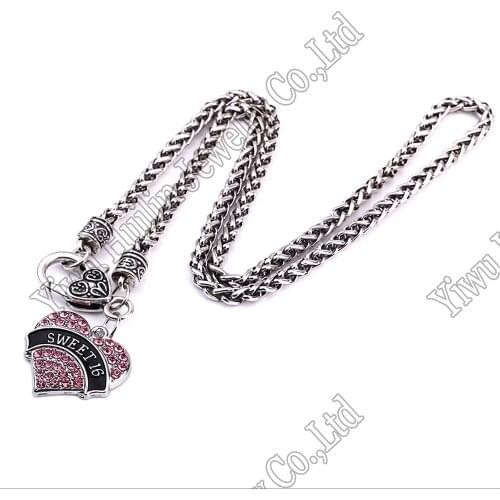 The Perfect Gift Sweet 16 Hypoallergenic Necklace crystal heart with wheat link chain necklaces