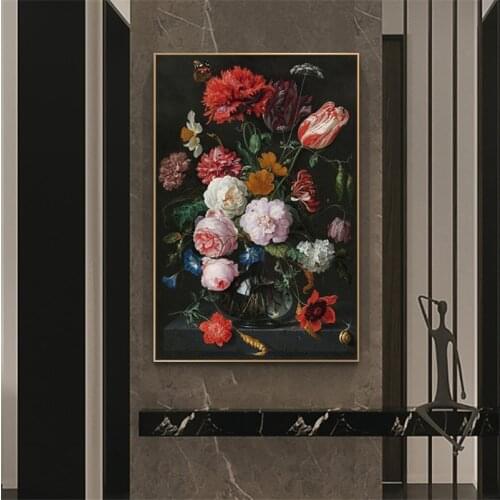 Classical Flowers in a Glass Vase Canvas Paintings On the Wall Posters And Prints Classical Flowers Pictures Wall Decoration