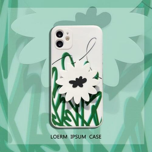 Korea Fashion Flower Grass Ring Holder Stand 3D Soft Silicon Case For iPhone 12 Pro Max 7 8 Plus X XS XR 11 MiNi SE 2 Back Cover
