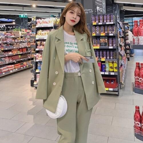 Korean Women suit blazer set womens suits set 2 pieces suits casual pant suits for women spring suit and pencil pants two-piece