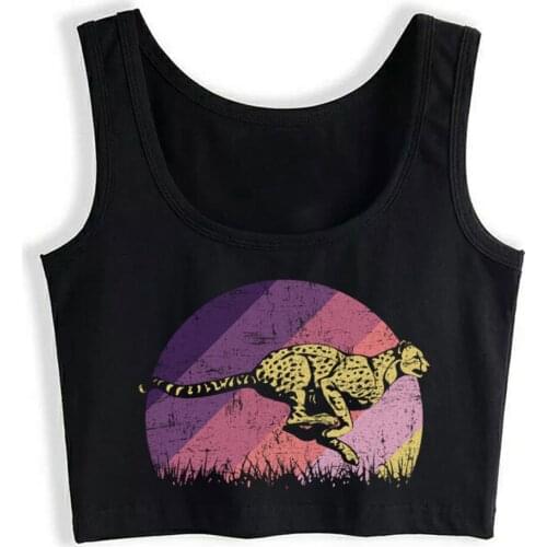 Crop Top Sport Cheetah Running Kawaii Inscriptions Cotton Tops Women