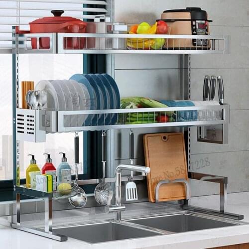 Kitchen Shelf 304 Stainless Steel Sink Shelf Dish Holder Knife Holder Drain Basin Storage Rack