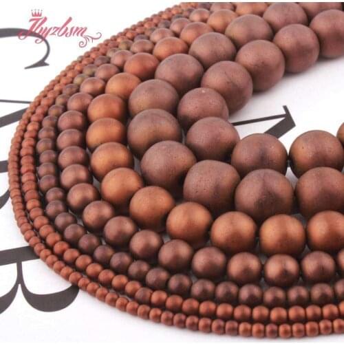 Natural Brown Hematite Frosted Round Beads 2/3/4/6/8/10MM Stone Beads Loose For DIY Necklace Bracelet Jewelry Making Strand 15"