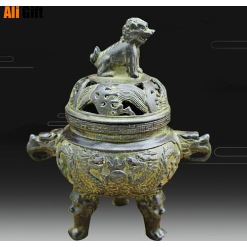 Copper Statue Bronze Lion Tripod Antique Crafts Decoration Antique Incense Burner Home Decoration Accessories For Living Room