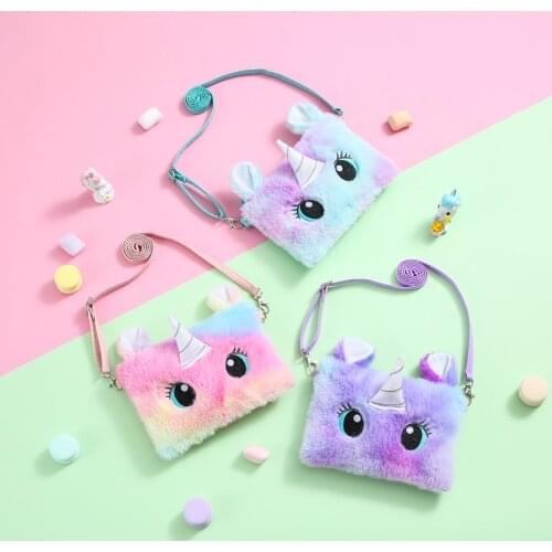 Cartoon Unicorn Shoulder Plush Bag Purse Handbag Baby Small Messenger Bag For Phone Square Rainbow Purse