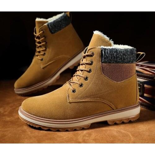 Men Boots Winter Plush Warm Suede Leather Boots Men Snow Boots Lace-Up Casual Work Boots High Quality Botas