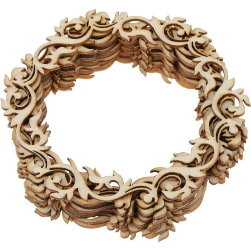 Pack of 12 Vintage Blank Round Flower Wreath Wooden Cutout Pieces