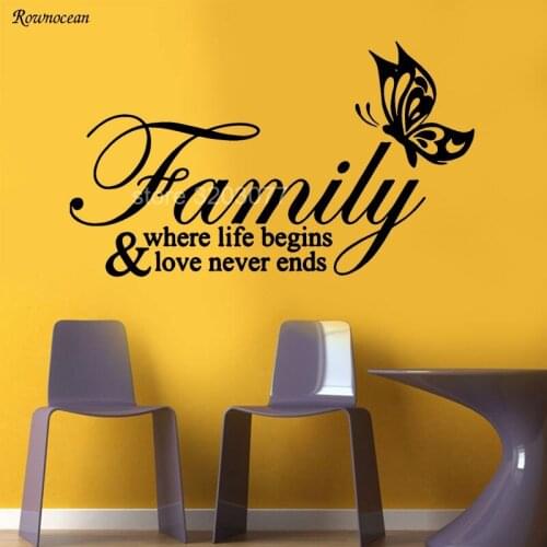 Family Where Life Begins Love Never Ends Thanksgiving Quotes Wall Art Decal Home Decor Mural DIY Vinyl Sticker Poster H523