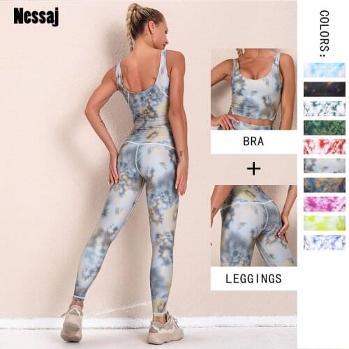 Nessaj Woman Sexy Tracksuit 2 Piece Set Print Tank Tops&High Waist Leggings Female Stretch Set Female Activity Fitness Suits