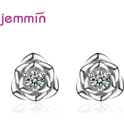 New Fashion Korean Style Women Flower Design 925 Sterling Silver Cubic Zircon Stud Earrings Daily Ear Jewelry Birthday Gift