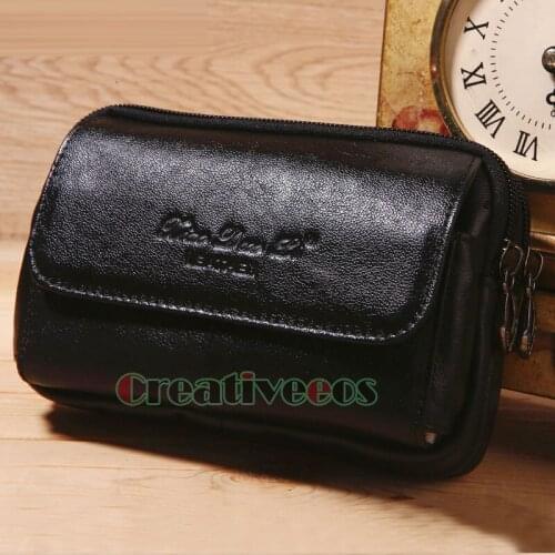 New Men Leather Cowhide Vintage Travel Cell Mobile Phone Case Cover Belt Pouch Purse Fanny Pack Waist Bag