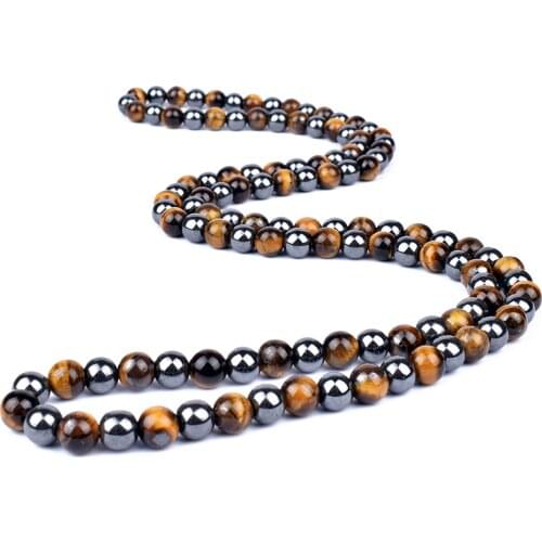Hematite Tiger Eye Beaded Necklaces Men Fashion Natural Stone Necklaces Women for Magnetic Health Protection Handmade Jewelry