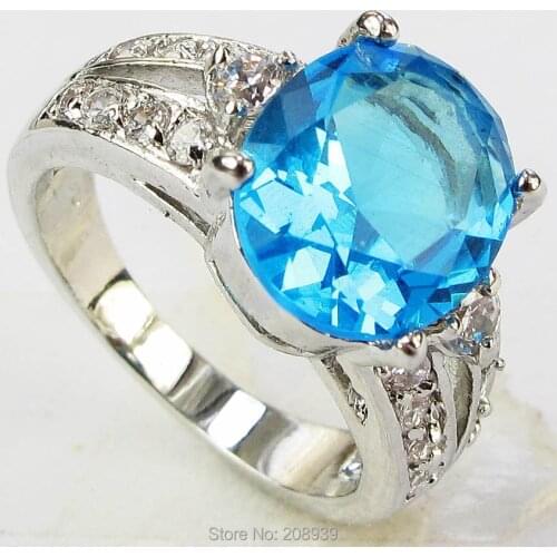 Stunning Fashion 3.78CT Blue Zircon Zircon Heavy Silver Color Ring #1211 Size 6789