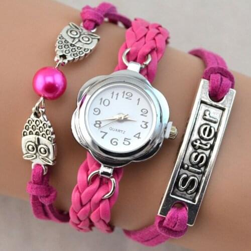 Owl Glass Bead Zinc Alloy Sister Charm Bracelet for Women Watches DIY Beads Bracelets & Bangles Jewelry Gift