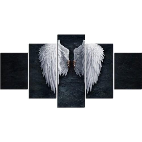 Modern Canvas Living Room Pictures Painting Wall Artwork 5 Panel Feather angel wings HD Printed Modular Poster Home Decor