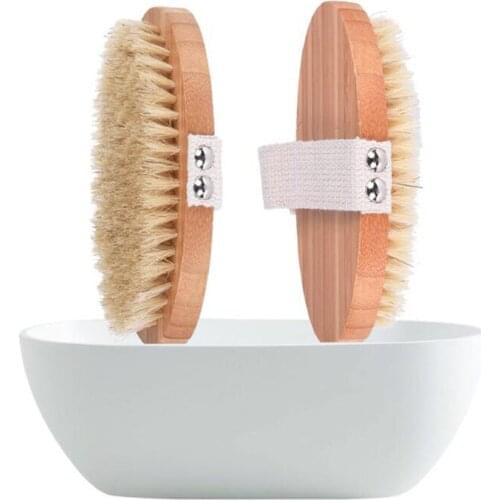Dry Natural Bristle Bath Brush Oval Shape Bath Brush Bathing SPA Health Exfoliating Body Massage Dry Brush