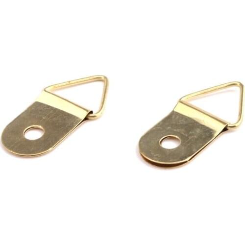 50Pcs Picture Hangers with screws Golden Brass Triangle Photo Picture Frame Wall Mount Hanger Hook Ring Iron