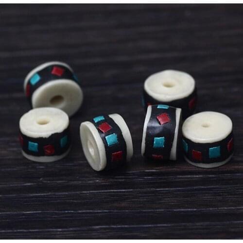 WEIYU Wholesale 10pcs Hot sale Nepal Tibetan Spacer beads Vintage Blue Red Stone Vintage Bead DIY Jewelry making