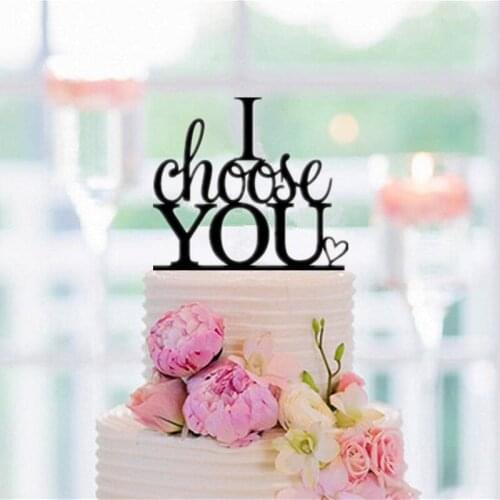 " I choose you" black acrylic wedding cake topper with heart for cake decoration supplies with free shipping