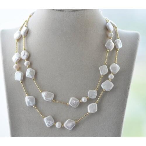 Z10674 35"~50" 12mm White gray Round Square Freshwater Pearl Necklace