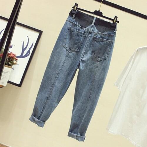 Plus Size Boyfriend Jeans For Women Loose Washed Straight Jeans 4Xl 5Xl Blue Girls Casual High Elastic Waist Denim Pants