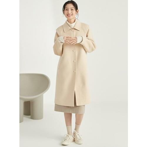 2021 new double-sided tweed coat womens medium long solid small fragrance single breasted double-sided wool tweed