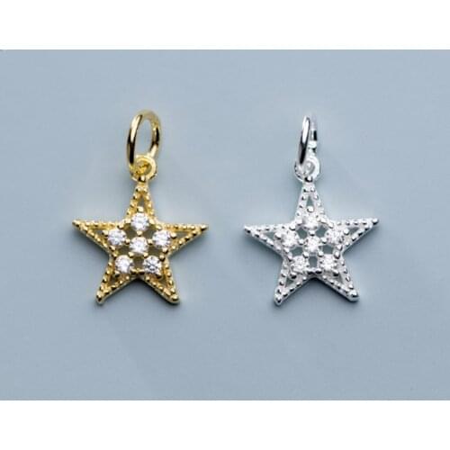 100% 925 Sterling Silver AAA Zircon Paved Dangle Star Charms 12x11mm Exquisite Small Silver Pendants DIY Women Jewelry Making