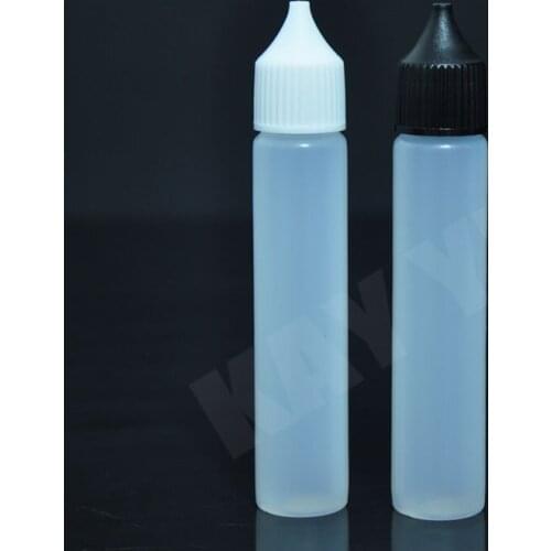 2015 Hot sale 30ml long thin semi-transparent e-liquid bottles with long tip dropper and screw cap for electronic cigarette oil