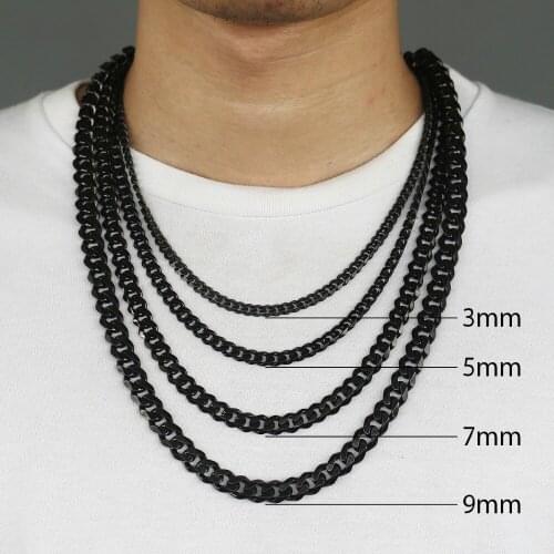 3/5/7mm Chains Necklace For Men Women Black Stainless Steel Curb Chain Mens Necklace Dropshipping Jewelry Male Gift DKN174