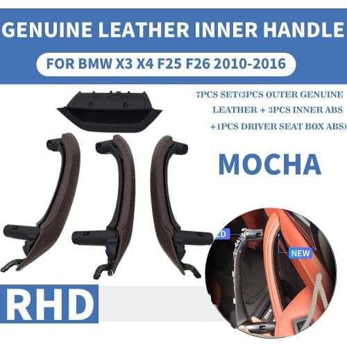 7PCS/set RHD Leather Mocha Car Front Rear Left / Right Interior Door Handle Inner Panel Pull Trim Cover For BMW X3 X4 F25 F26
