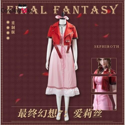 Anime Final Fantasy 7 Remake Aerith Gainsborough Party Pink Dress Daily Uniform Cosplay Costume Women Halloween FreeShipping New