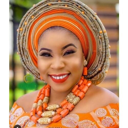 Big Real Coral Bead Traditional Nigerian Wedding African Coral Beads Jewelry Set Women Party Anniversary Gift Jewelry CNR885