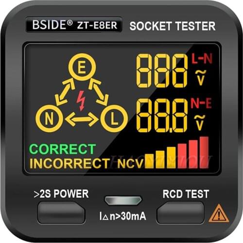 Digital Socket Tester BSIDE ZT-E8 Smart LCD Outlet checker NCV Test Voltage Detector EU US UK Plug Ground Zero Line RCD Check