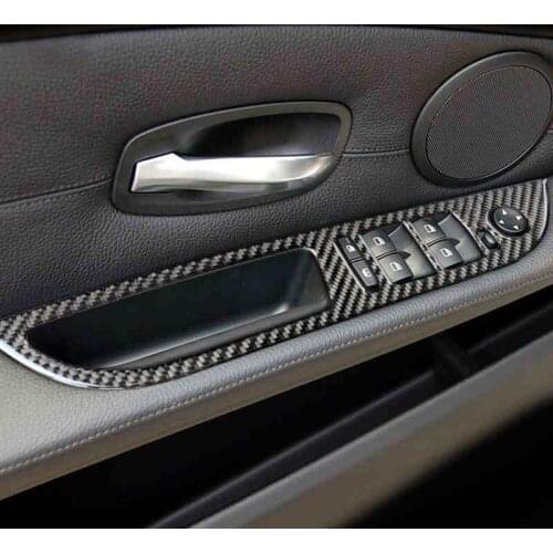 Car Door Armrest panel decoration decals 4pcs for For BMW 5 Series E60 E61 F10 Carbon Fiber Window Glass Lifting Buttons Trim