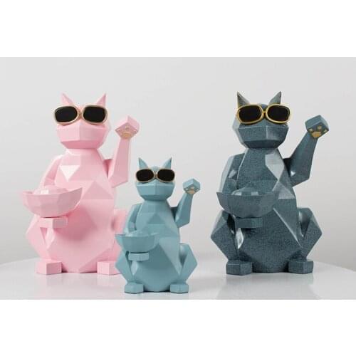 Europe Creative Geometric Fortune Cat dog Resin miniature figurine tabletop crafts Shop opening gifts Living Rooms decorations