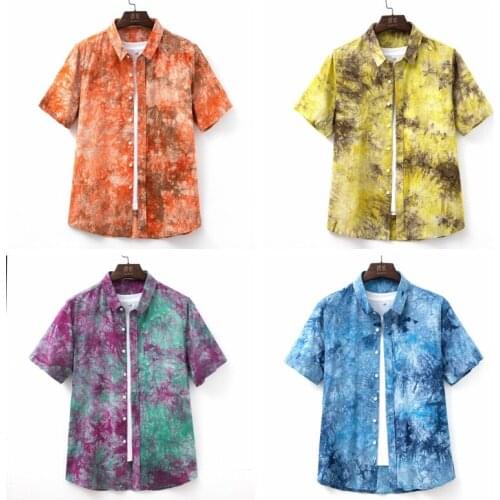 Mens Hawaiian Single Breasted Short Sleeve Linen Male Floral Shirts Man Dress Vintage Turn-down Collar African Summer Clothes