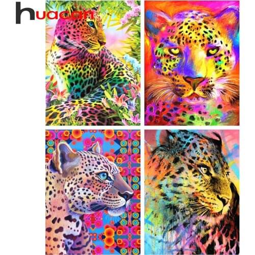 Huacan Full Square Diamond Painting Leopard Art 5D Diamond Embroidery Mosaic Animal Decorations Home