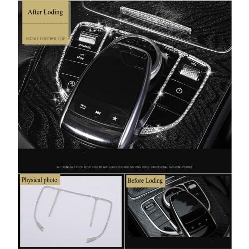 JanDeNing For Car Special Control System decorative frame Sticker With Diamond for For 2015-2018 Mercedes C Class/GLC