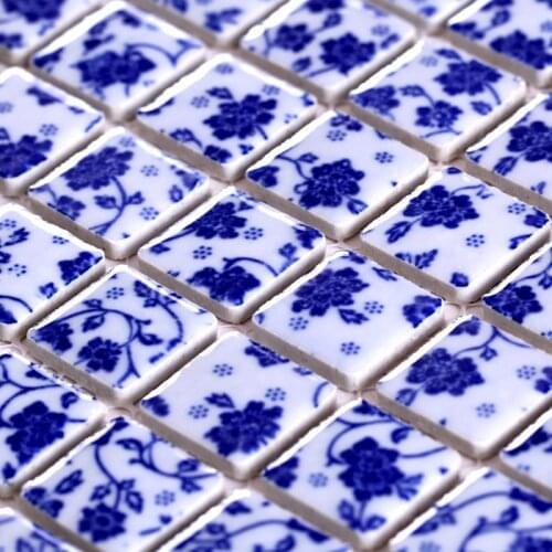Ceramic blue and white porcelain mosaic HMCM1037 for mesh backing bathroom wall floor kitchen backsplash