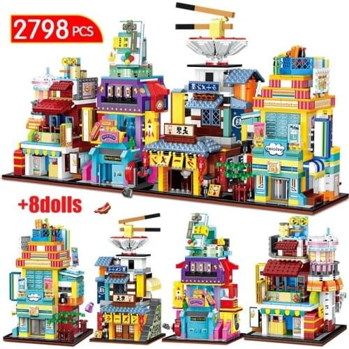 City Street View Ramen House Milk Tea Store Architecture Building Blocks Friends DIY Figures Bricks Toys for Girls Boys Gifts