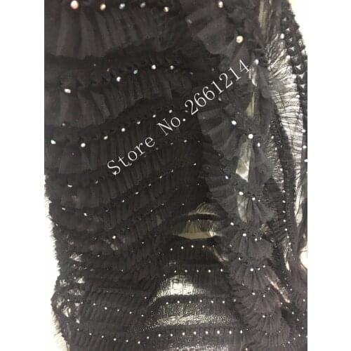 Top selling hot design in black color Embroidered Tulle Lace fabric BZL-1218 for wedding dress African Lace Fabric with stones