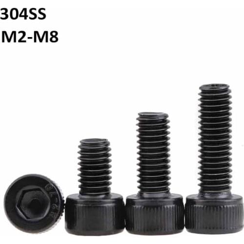 Black 304 Stainless Steel Round/Pan Head Hex Socket Cup Screws Button Hexagon Bolts DIN912 M2 M2.5 M3 M4 M5 M6 M8