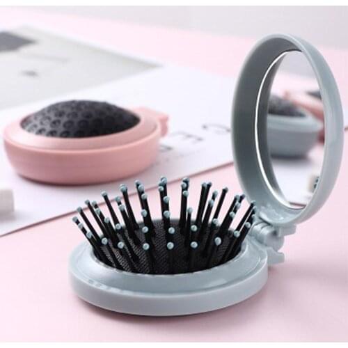 Massage Folding Hair Comb Travel Portable Mini Round Detangling Hair Care Brush with Mirror Accessories Women Stytling Tool