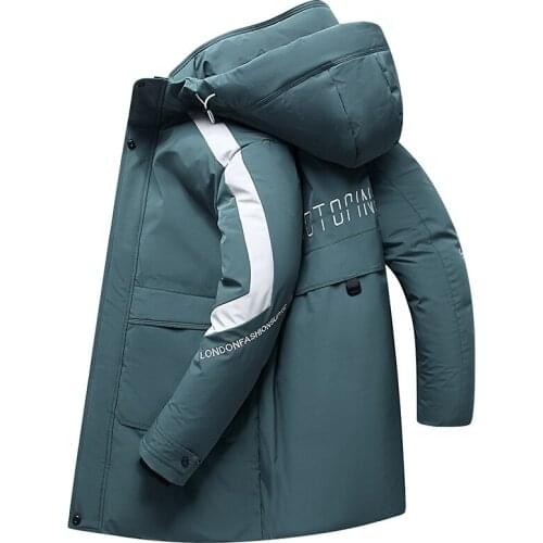 Winter Hooded Down Jacket Men Thickening Long White Duck Down Parkas Color Matching Thicken Warm Jacket Male Windproof Coat