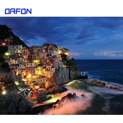 Orfon Diy Digital Painting By Numbers Seascape Night Hand Painted Oil Painting Wall Art Canvas For Home Decoration Unique Gift