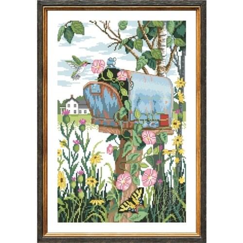 Letter box cross stitch kits flower street pattern design 18ct 14ct 11ct unprint canvas embroidery DIY needlework