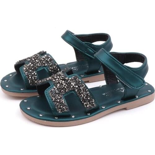 2021 Summer New Kids Sandals Girls Princess Sweet Chic Rhinestone Soft Children Beach Shoes For Toddlers Big Girl Size 21-36