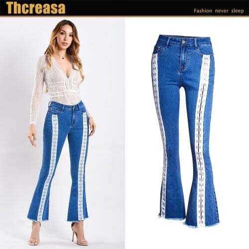 New Women Flare Pants Women Wide-legged Pants Belt Jeans Womens Trousers
