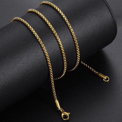 Width 2mm Round Box Chain Necklaces For Women Men Gold Stainless Steel Necklace Never Fade Wholesale Jewelry KN385